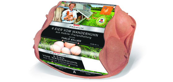 Die Verpackung der Eier von Wallners Wanderhühnern.